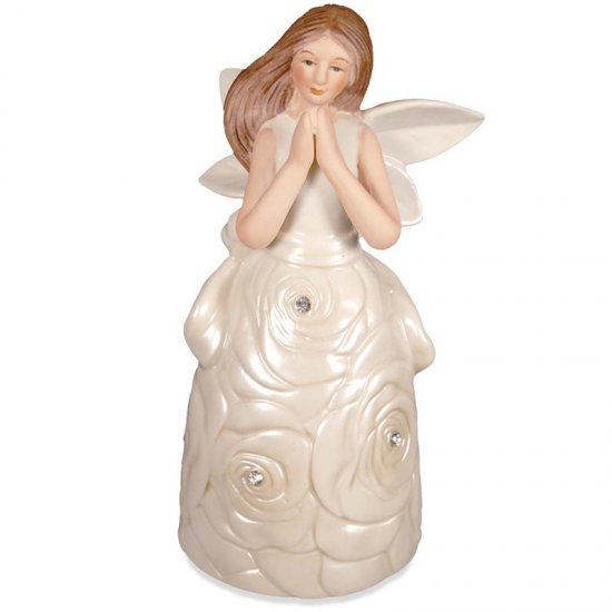 Angels Angel Star Bell Statue With Roses - 13.5 Cm