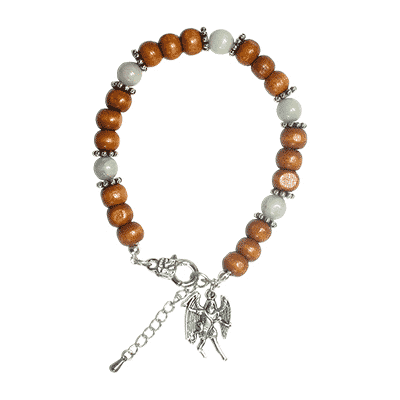 Bracelet with Angels and Archangel Michael - Aquamarine and Wood