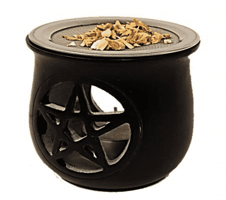 Incense burner Pentagram soapstone Black with sieve