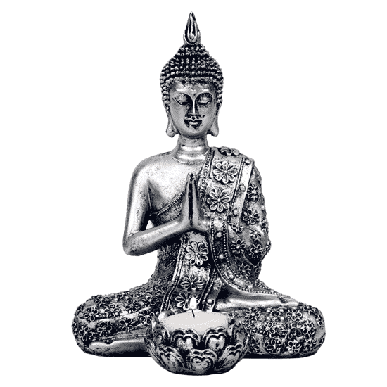 Buddha with Candle holder Silver colored - 20.5 cm