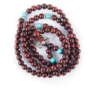 Mala Wood with Ornamental Beads and Silver Colour Village (Dark brown)