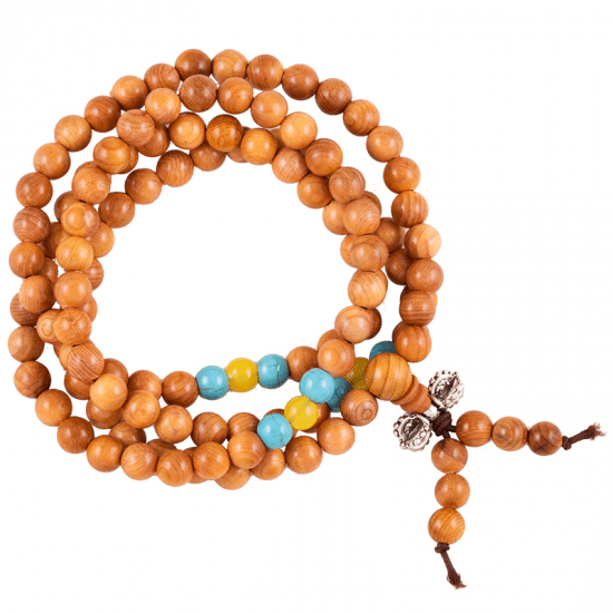 Mala Wood with Beads and Silver Colour Village (Orange)