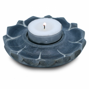 Candle and incense holder Lotus flower Soapstone grey