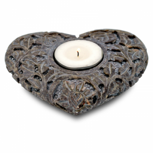 Candle and Incense holder Heart-shaped soapstone Grey