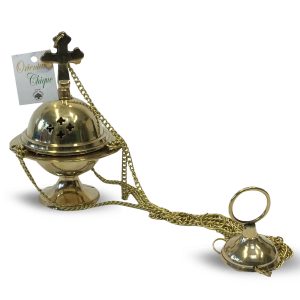 Suspended Incense burner Brass with cross (10 cm)