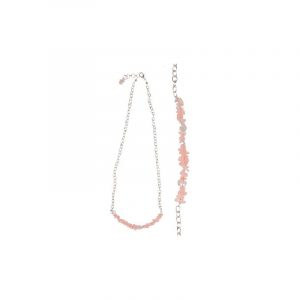 Gemstone Chip Rose Quartz Necklace with Bar Closure Chain