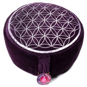 Yogi and Yogini Meditation Cushion Round Cotton Purple - Vintage Look Flower of Life - 33 x 17 cm