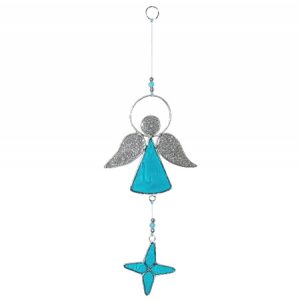 Haning Ornament Angel with Star - Turquoise and Silver Colored (27 x 10 cm)