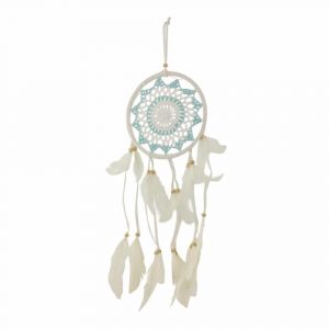 Dreamcatcher White/Turquoise with Feathers (55 x 17 x 1 cm)