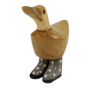Wooden Duck Sitting with Boots - 14 x 13 cm