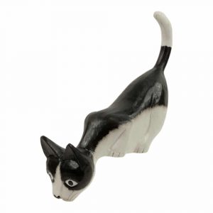 Wooden Cat Looking Down - Black/White L