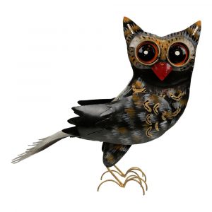 Metal Owl Black Gray (23 x 21 cm)