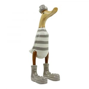 Wooden Duck Striped with Hat and Boots Grey - 28 x 16 cm