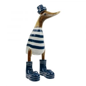 Wooden Duck Striped with Hat Boots Navy - 28 x 16 cm