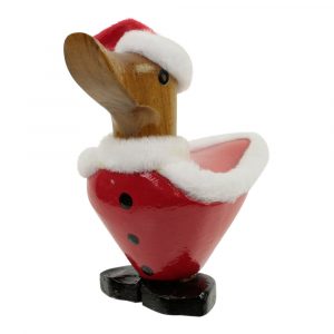 Wooden Duck Santa Figurine - 14 x 13 cm