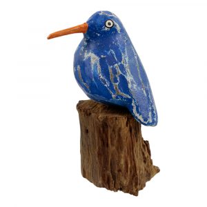 Bird on Wooden Stump - Blue