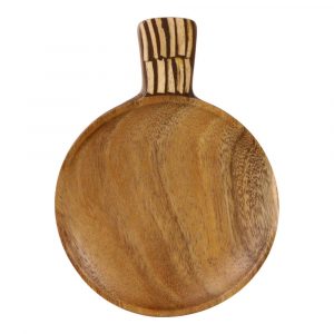 Round Wooden Snack Tray with Coconut Decoration (17 x 12 cm)