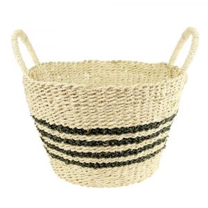 Seagrass Basket Black Stripes with Handles (37 x 25 cm)