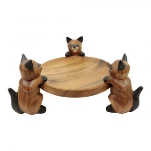 Bowl Wood 3 Cats Round