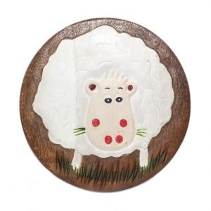 Children's Stool with Sheep (Acacia Wood)