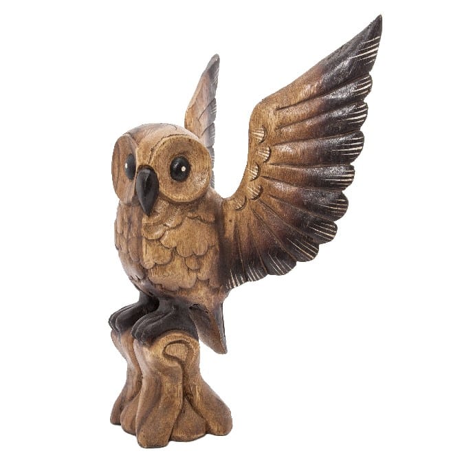 Wooden Statue Owl with Open Wings (40 cm)