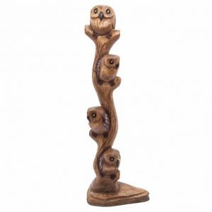 Wooden Statue of Owls in Tree (50 cm)