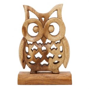 Acacia Wood Owl Statue (30 cm)