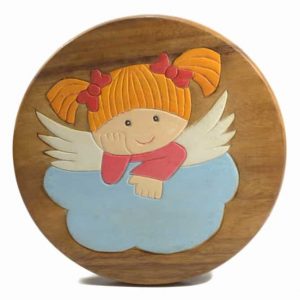 Children's Stool with Angel on Cloud (Acacia Wood)