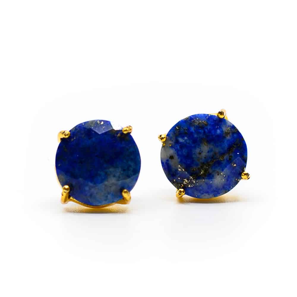 Gemstone Stud Earrings Lapis Lazuli - 925 Silver & Gold-plated