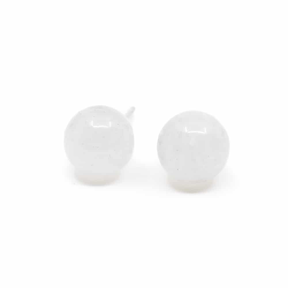 White Jade Stud Earrings 925 Silver