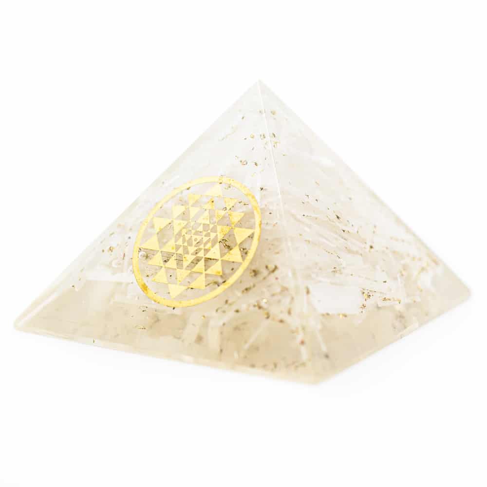 Orgonite Pyramid Selenite - Sri Yantra (70 mm)