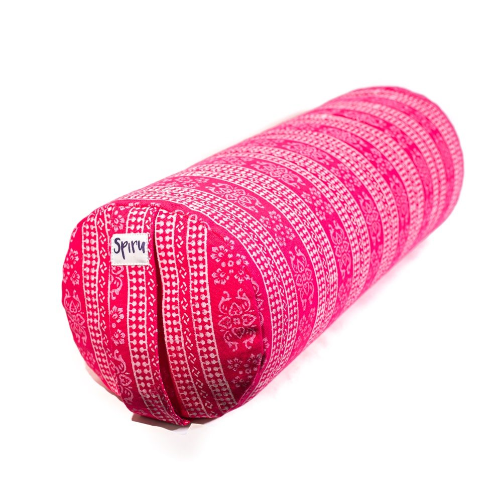 Yoga Bolster Pink Round Cotton - Block Print - 59 x 21,5 cm