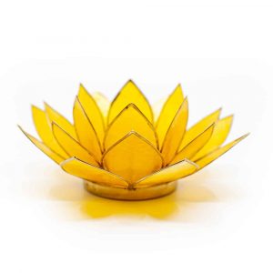 Yellow with Gold Trim Lotus Flower 3rd Chakra Tea Light Candle Holder & Candle 
