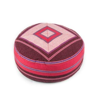Yogi and Yogini Meditation Cushion Round Cotton Pink - Pattern Red - 33 x 17 cm