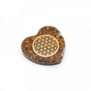 Orgonite Heart Tiger Eye with Copper Flower of Life