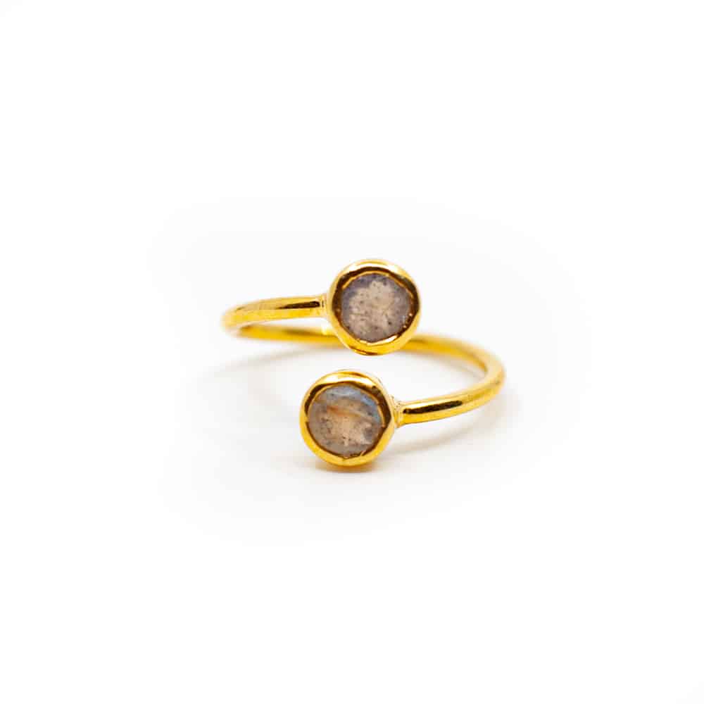 Gemstone Ring Labradorite - 925 Silver & Gold-plated