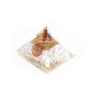 Orgonite Pyramid Selenite / Amethyst (70 mm)