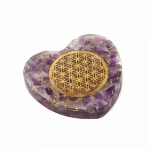 Orgonite Heart Amethyst with Copper Flower of Life