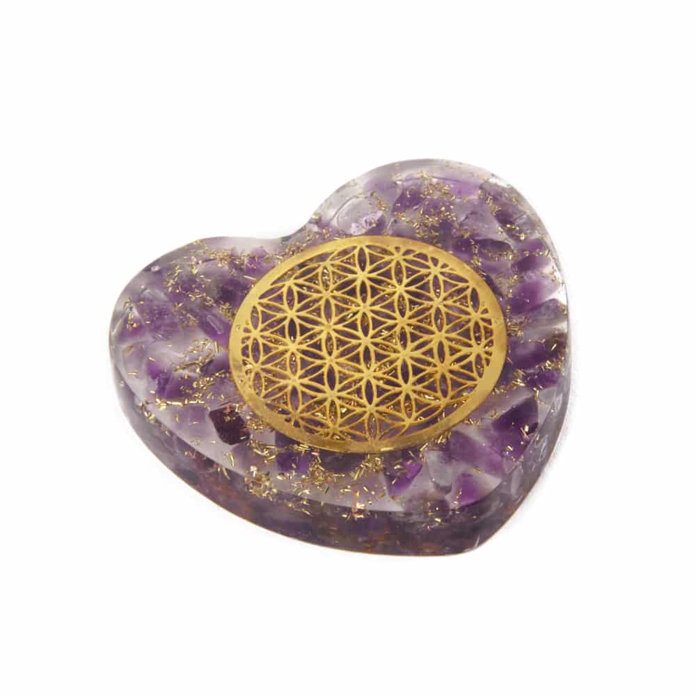 Orgonite Heart Amethyst with Copper Flower of Life