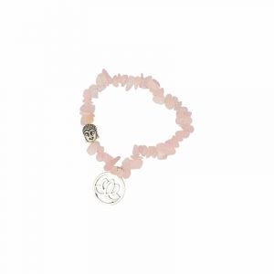 Rose Quartz Chip Bracelet with Buddha Bead and Lotus Charm