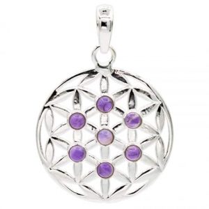 Pendant with Flower of Life - 925 Silver with Amethyst