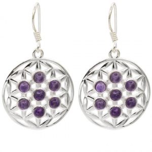 Earrings - Flower of Life - 925 Silver with Amethyst