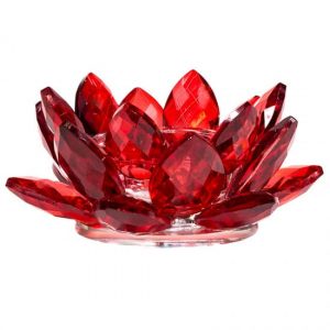 Lotus Tea Light Holder - Crystal Glass - Red