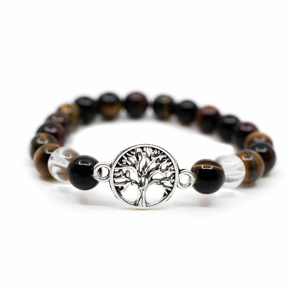Gemstone Bracelet Tiger Eye/Rock Crystal with Tree of Life