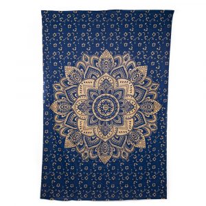 Tapestry Mandala Cotton Blue/Golden Authentic (215 x 135 cm)