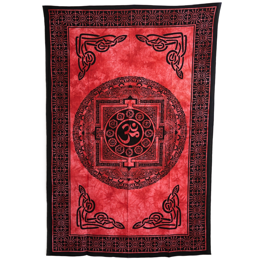 Chakra Tapestry Cotton Red Circle OHM Authentic (215 x 135 cm)