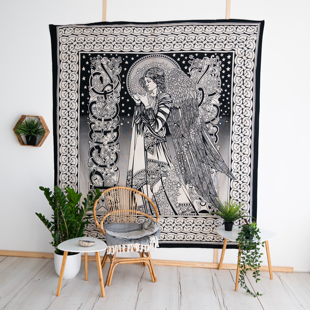 angel wall tapestry black and white(240 x 210 cm)