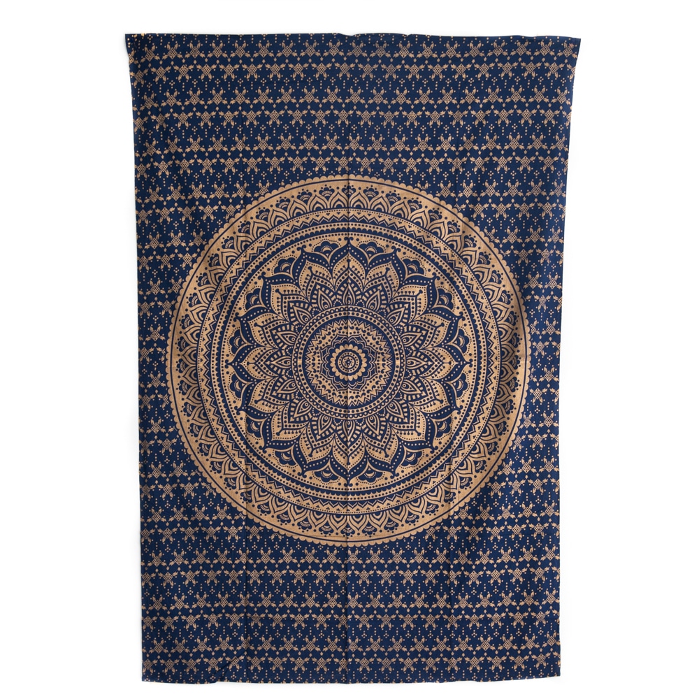 Authentic Mandala Tapestry Cotton Blue and Gold in Circles