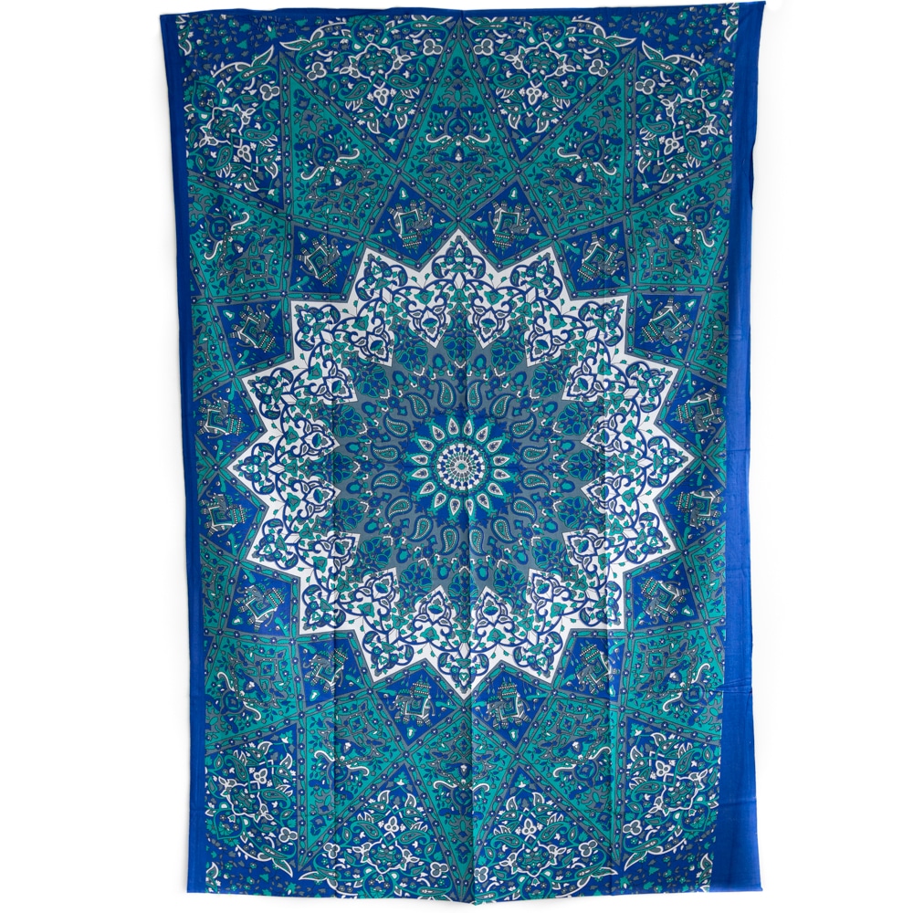 Tapestry Mandala Cotton Blue/White Authentic (215 x 135 cm)