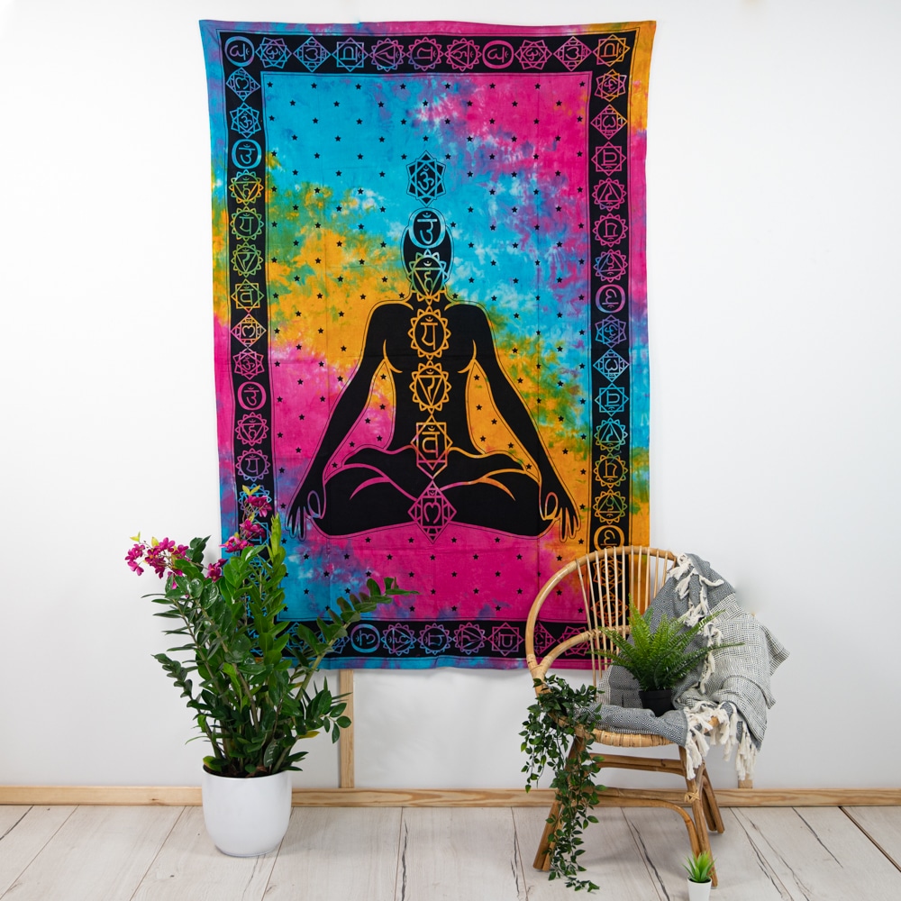 wall tapestry rainbow chakra symbols and colors meditation